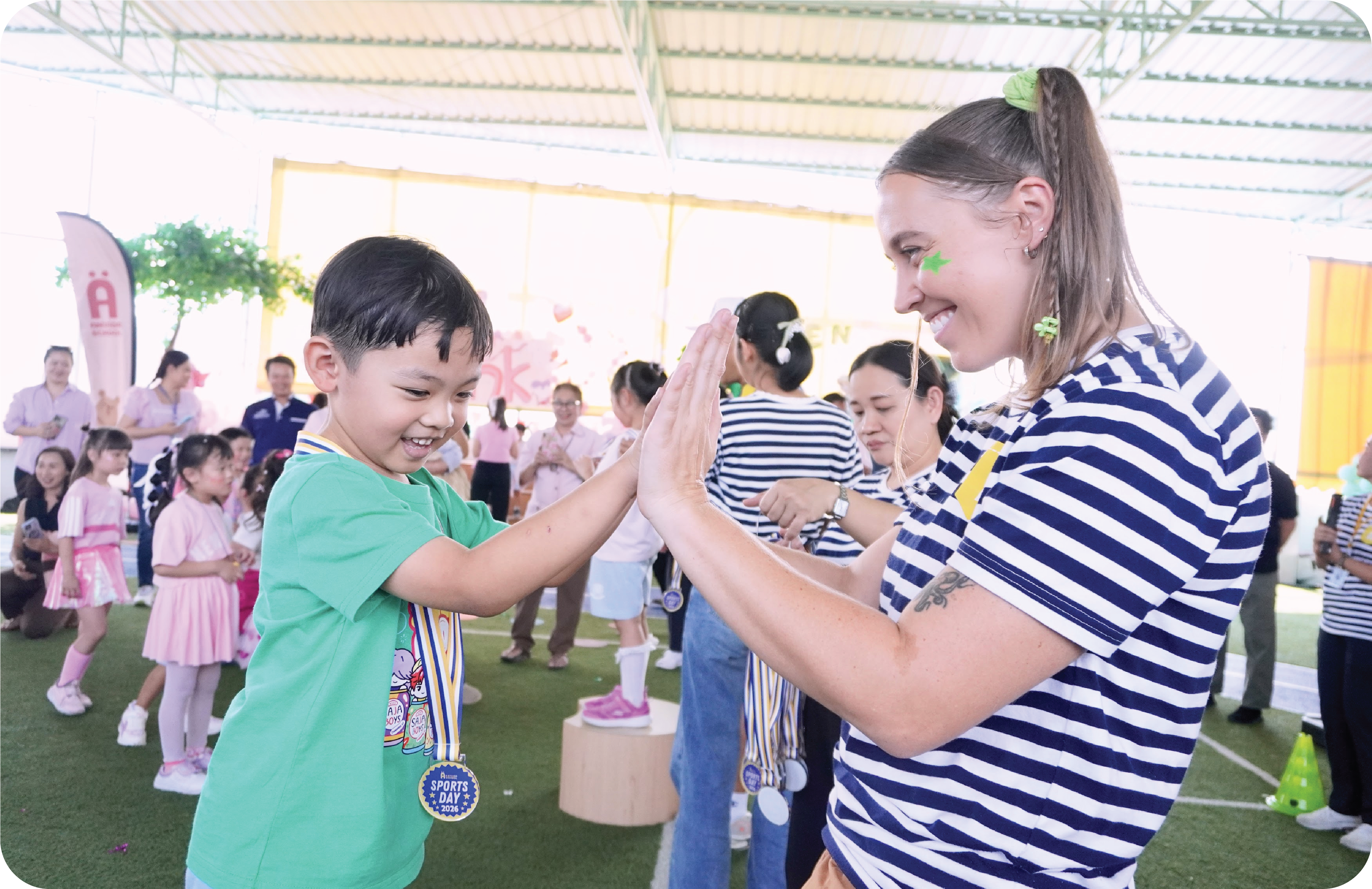 Teacher interacting with students