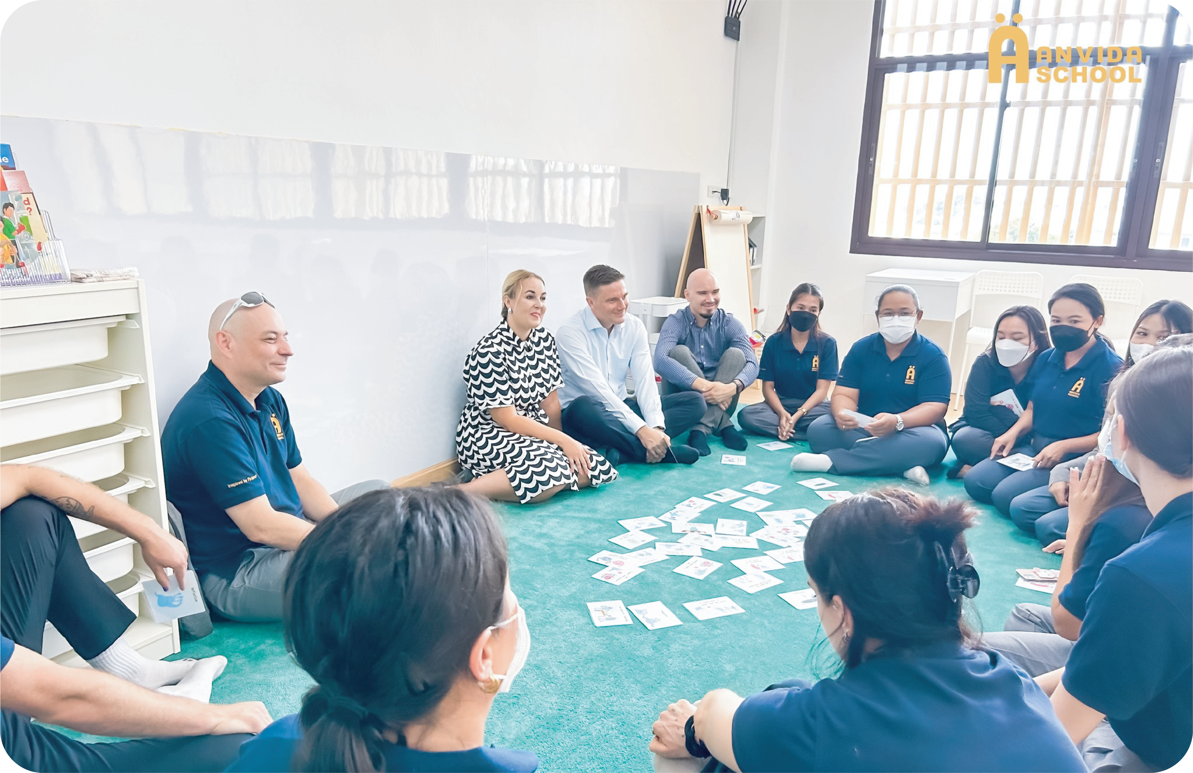 Teacher interacting with students